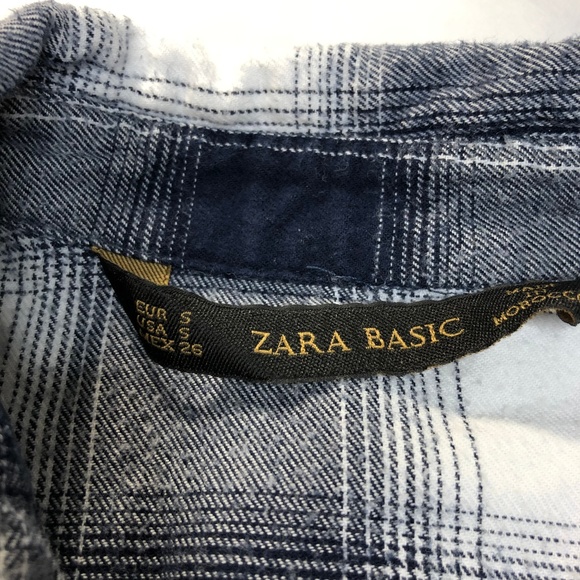 Zara Basic Blue & White Plaid Flannel Snap Up Top - Picture 7 of 8
